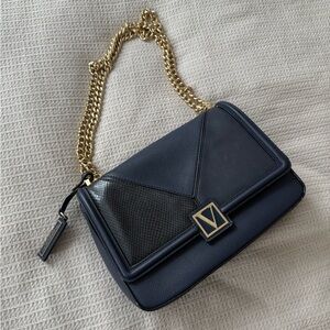 Victoria's Secret Navy and Black Shoulder Bag with Gold Chain